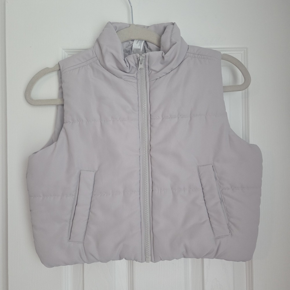 90 Degree by Reflex Cropped Puffer Vest Light Gray Lavender Girls Large 12
